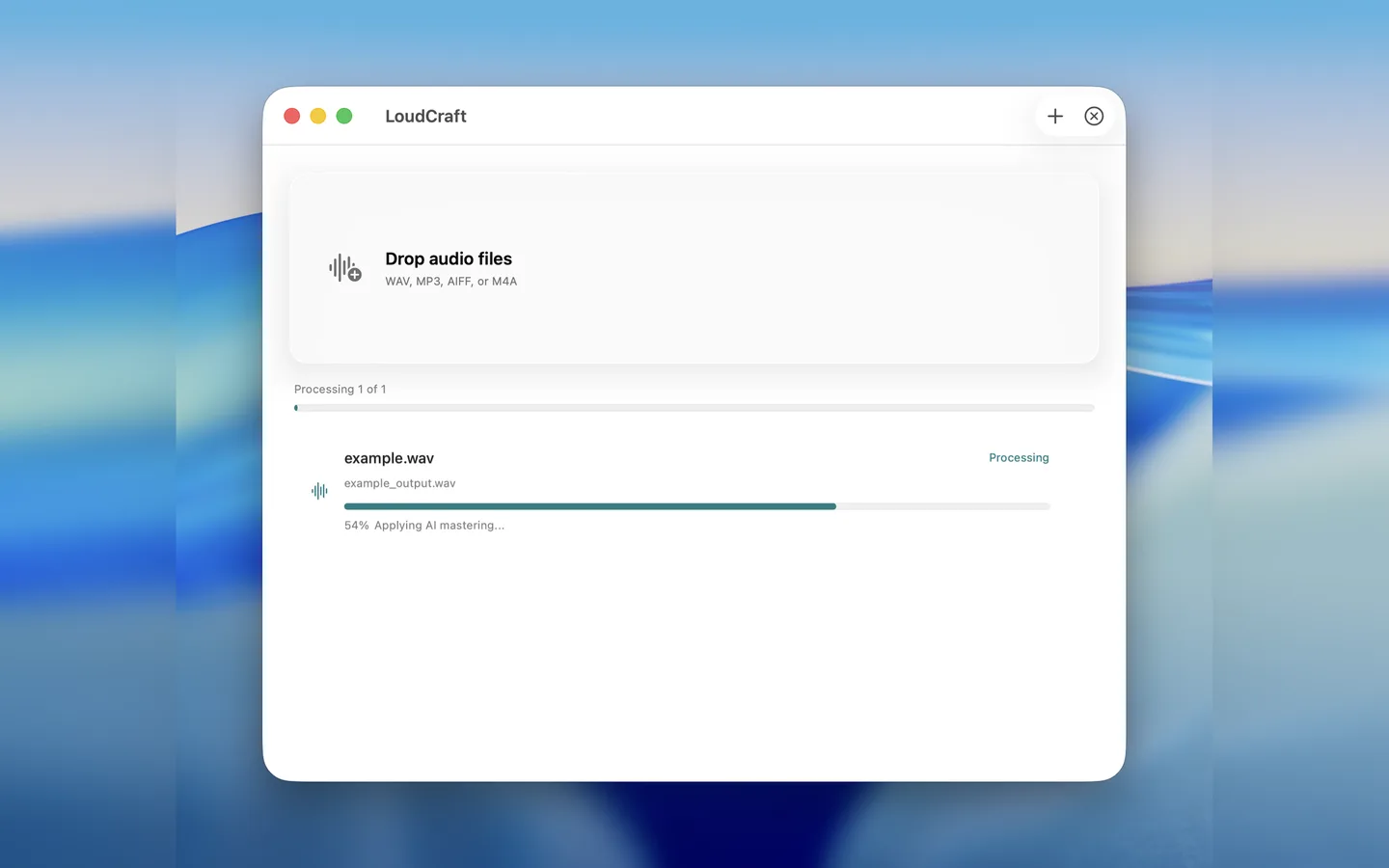 Tonekai で音声ファイルをマスタリングしている画面
